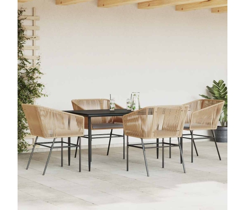Juego de comedor jardín 5 piezas cojines ratán sintético marrón