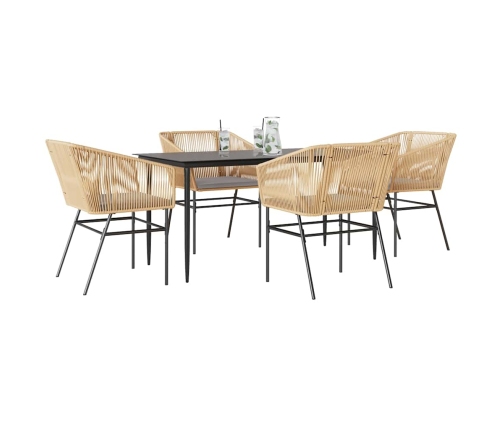 Juego de comedor jardín 5 piezas cojines ratán sintético marrón