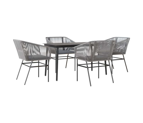 Juego comedor jardín 5 pzas cojines ratán sintético vidrio gris