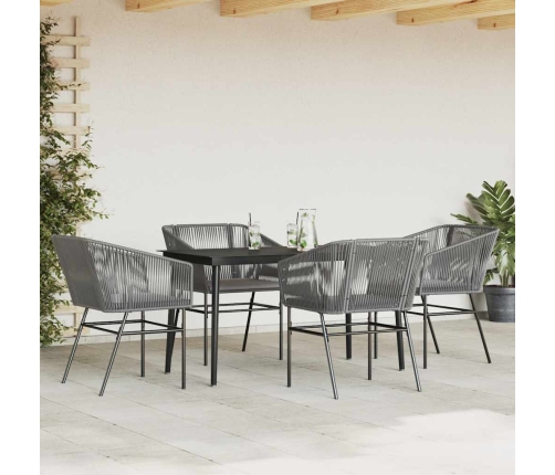 Juego comedor jardín 5 pzas cojines ratán sintético vidrio gris