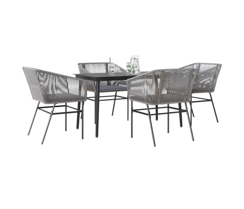 Juego comedor jardín 5 pzas cojines ratán sintético vidrio gris
