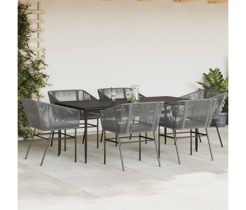 Juego comedor jardín 7 pzas cojines ratán sintético vidrio gris