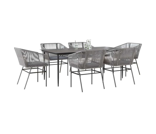 Juego comedor jardín 7 pzas cojines ratán sintético vidrio gris