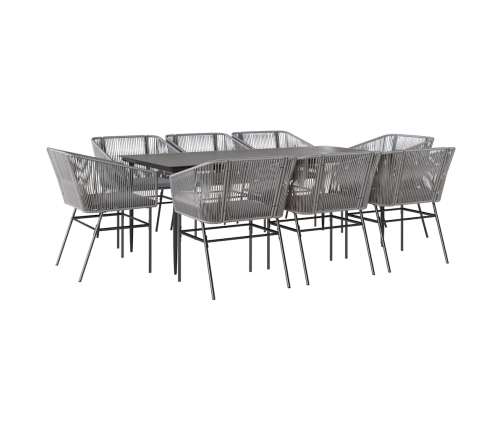Juego comedor jardín 9 pzas cojines ratán sintético vidrio gris