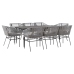 Juego comedor jardín 9 pzas cojines ratán sintético vidrio gris