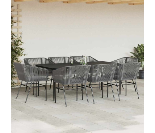 Juego comedor jardín 9 pzas cojines ratán sintético vidrio gris