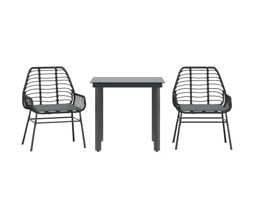 Set comedor jardín 3 pzas cojines ratán sintético vidrio negro