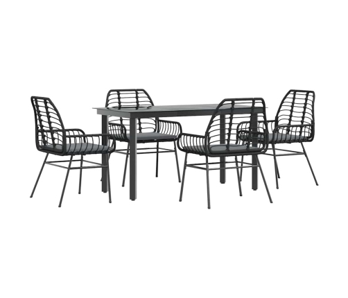 Juego de comedor jardín 5 piezas cojines ratán sintético negro