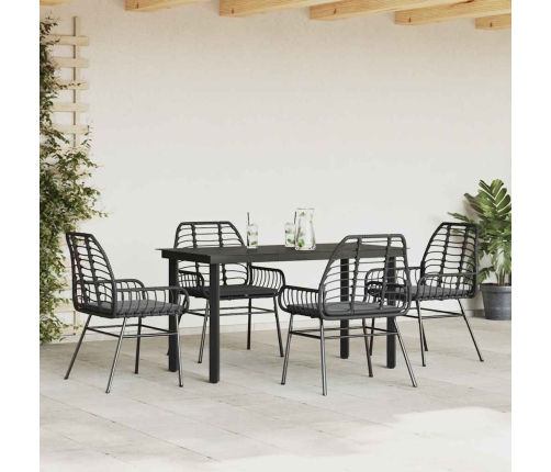 Juego de comedor jardín 5 piezas cojines ratán sintético negro