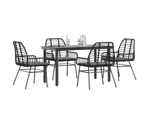 Juego de comedor jardín 5 piezas cojines ratán sintético negro