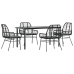 Juego de comedor jardín 5 piezas cojines ratán sintético negro