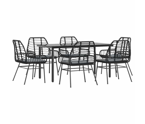Set de comedor de jardín 7 piezas cojines ratán sintético negro
