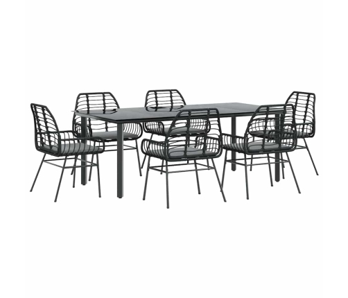 Set de comedor de jardín 7 piezas cojines ratán sintético negro