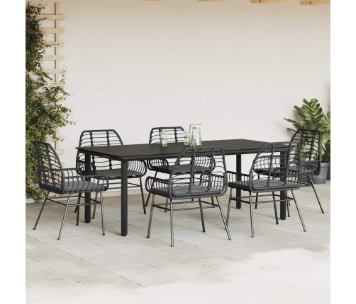 Set de comedor de jardín 7 piezas cojines ratán sintético negro