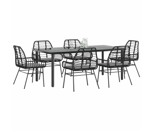 Set de comedor de jardín 7 piezas cojines ratán sintético negro