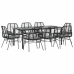 Set de comedor jardín 9 piezas cojines ratán polivinílico negro