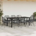 Set de comedor jardín 9 piezas cojines ratán polivinílico negro