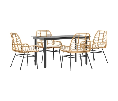 Juego de comedor jardín 5 piezas cojines ratán sintético marrón