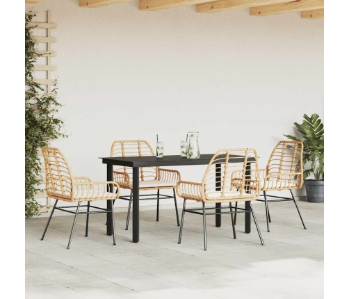 Juego de comedor jardín 5 piezas cojines ratán sintético marrón