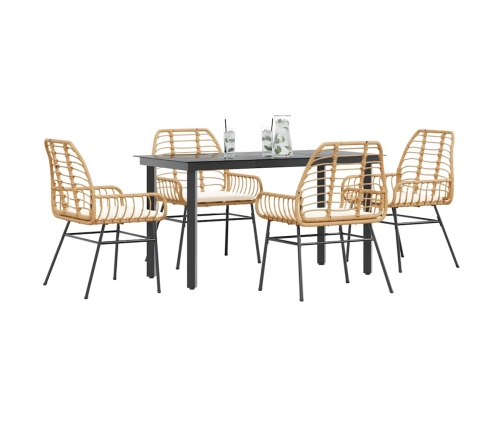 Juego de comedor jardín 5 piezas cojines ratán sintético marrón