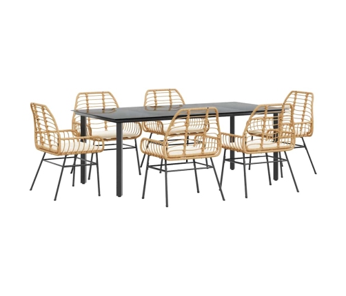 Juego de comedor de jardín 7 pzas con cojines ratán PE marrón