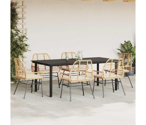 Juego de comedor de jardín 7 pzas con cojines ratán PE marrón