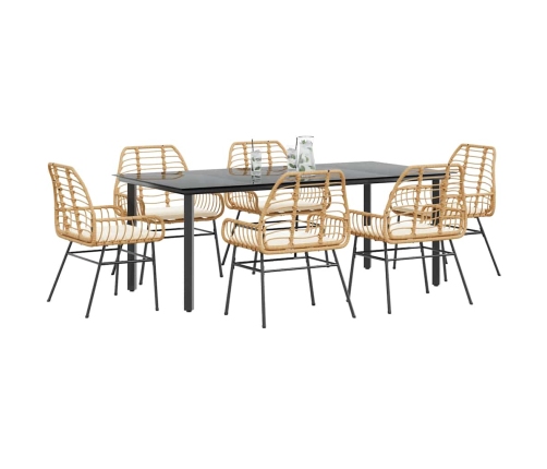 Juego de comedor de jardín 7 pzas con cojines ratán PE marrón