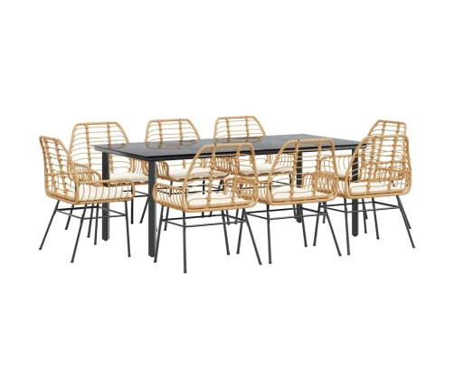 Juego comedor jardín 9 pzas cojines ratán sintético marrón
