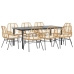 Juego comedor jardín 9 pzas cojines ratán sintético marrón
