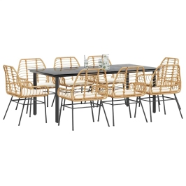 Juego comedor jardín 9 pzas cojines ratán sintético marrón