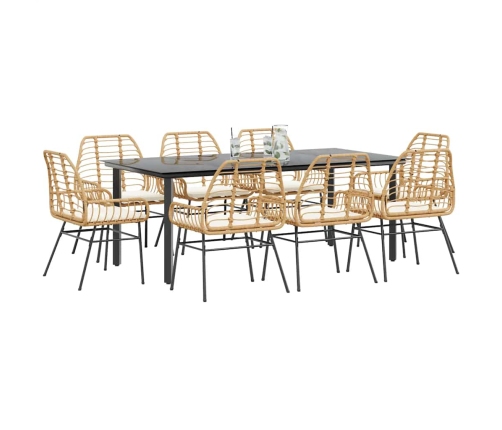 Juego comedor jardín 9 pzas cojines ratán sintético marrón