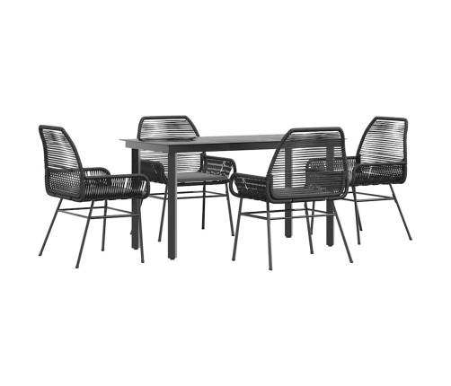 Juego de comedor jardín 5 piezas cojines ratán sintético negro