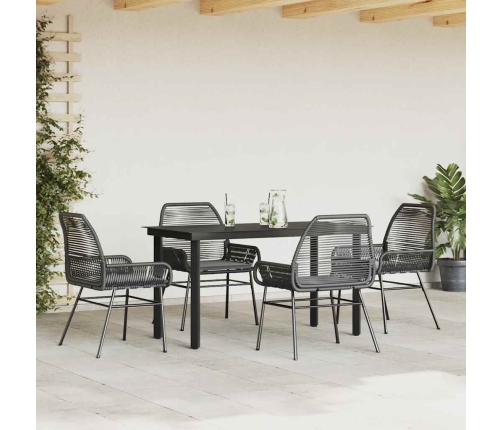 Juego de comedor jardín 5 piezas cojines ratán sintético negro