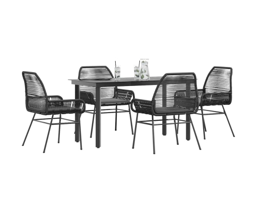 Juego de comedor jardín 5 piezas cojines ratán sintético negro