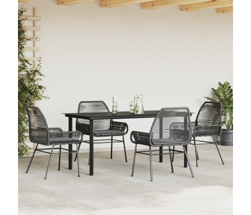 Juego de comedor jardín 5 piezas cojines ratán sintético negro