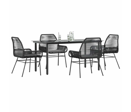 Juego de comedor jardín 5 piezas cojines ratán sintético negro