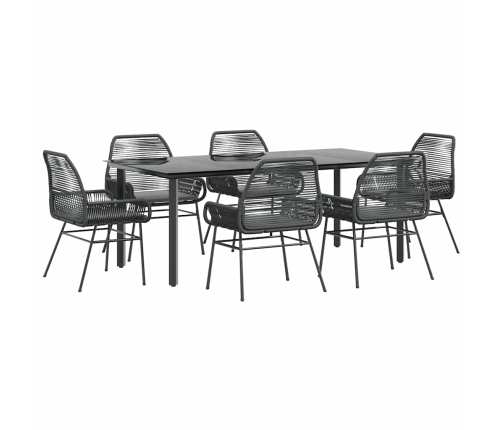 Set de comedor de jardín 7 piezas cojines ratán sintético negro