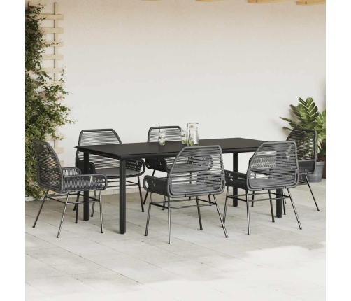 Set de comedor de jardín 7 piezas cojines ratán sintético negro