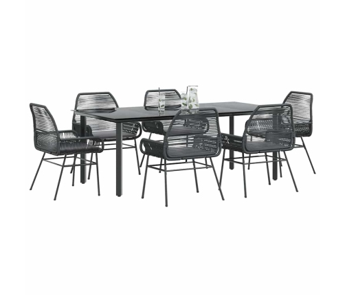 Set de comedor de jardín 7 piezas cojines ratán sintético negro