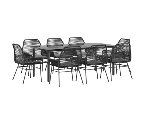 Set de comedor jardín 9 piezas cojines ratán polivinílico negro