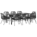 Set de comedor jardín 9 piezas cojines ratán polivinílico negro