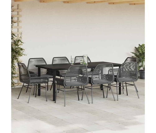 Set de comedor jardín 9 piezas cojines ratán polivinílico negro