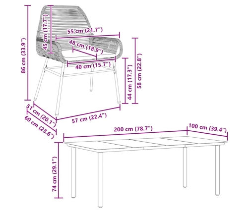 Set de comedor jardín 9 piezas cojines ratán polivinílico negro