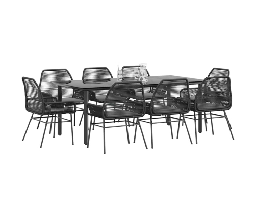 Set de comedor jardín 9 piezas cojines ratán polivinílico negro