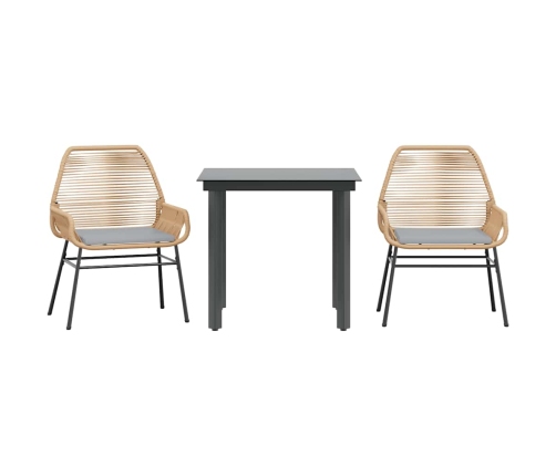 Juego de comedor jardín 3 piezas cojines ratán sintético marrón