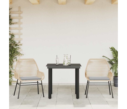 Juego de comedor jardín 3 piezas cojines ratán sintético marrón