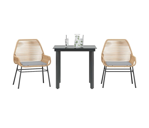 Juego de comedor jardín 3 piezas cojines ratán sintético marrón