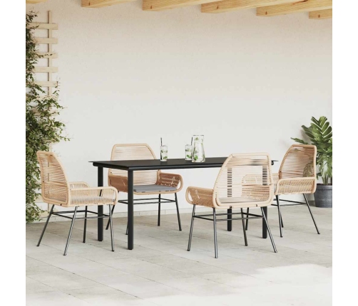 Juego de comedor jardín 5 piezas cojines ratán sintético marrón