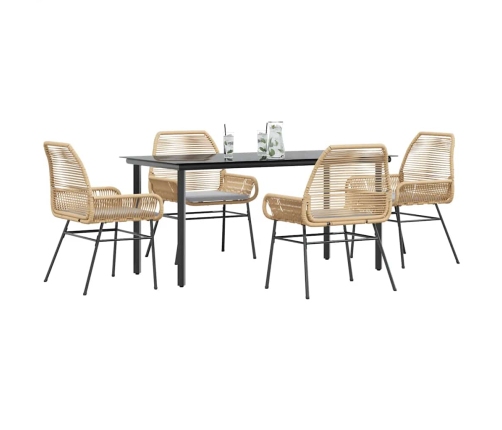 Juego de comedor jardín 5 piezas cojines ratán sintético marrón