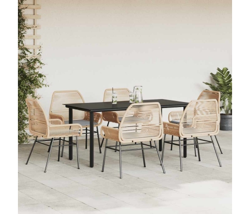 Juego de comedor de jardín 7 pzas con cojines ratán PE marrón